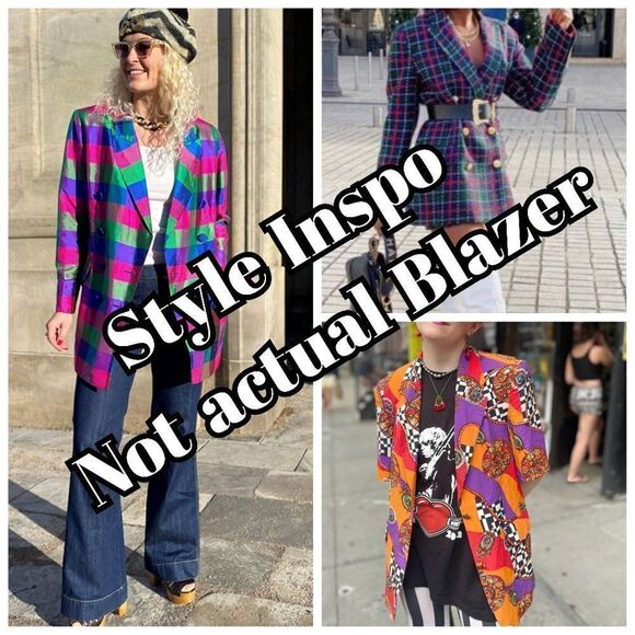 SMW 80's Purple Teal Fran Fine Artsy Blazer Gingham Plaid Stripes - Picture 9 of 9